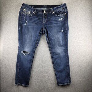 VIGOSS Jeans Womens 24 Blue Boyfriend Relaxed Stretch Distressed Dark Wash